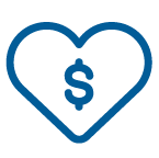 Blue heart icon with dollar symbol in the middle
