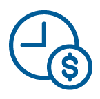 Blue clock icon with dollar symbol