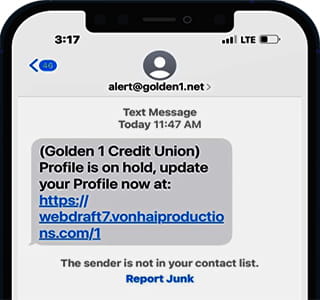 screenshot of a smishing scam text message