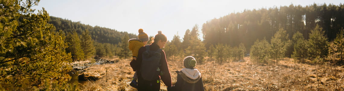 Woman Hiking with children