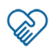 Caring icon, showcasing two hands holding into the shape of a heart
