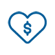 Investing in Community icon, representing a heart with dollar sign inside