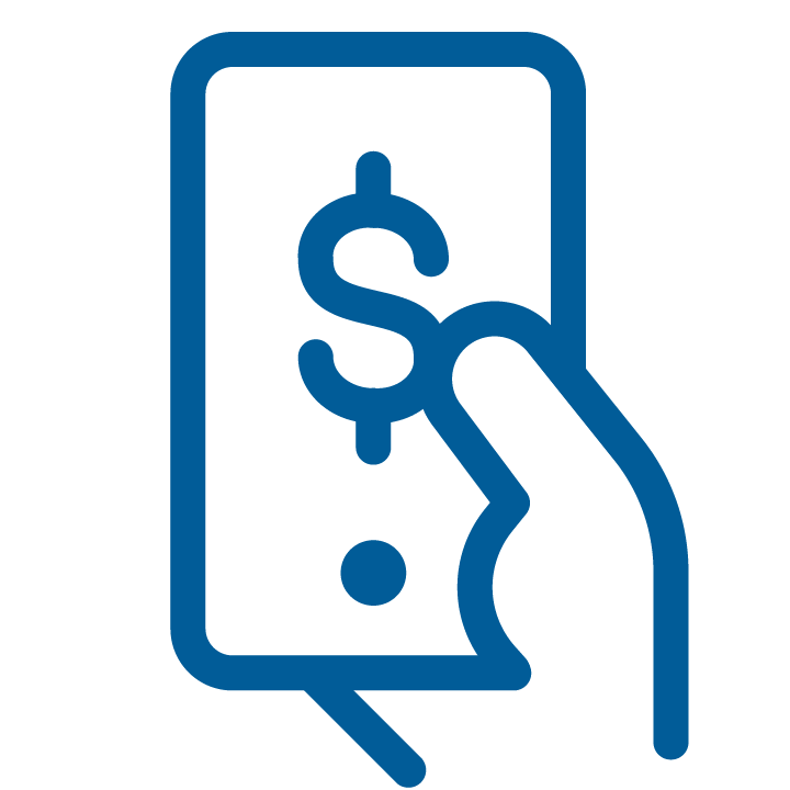 Hand holding mobile phone with dollar sign on screen