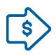 Icon of arrow pointing to right with dollar symbol in middle