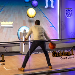 man dribbling a basketball at Skills Challenge
